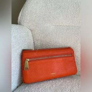 Fossil Vibrant Orange Leather Wallet NWOT